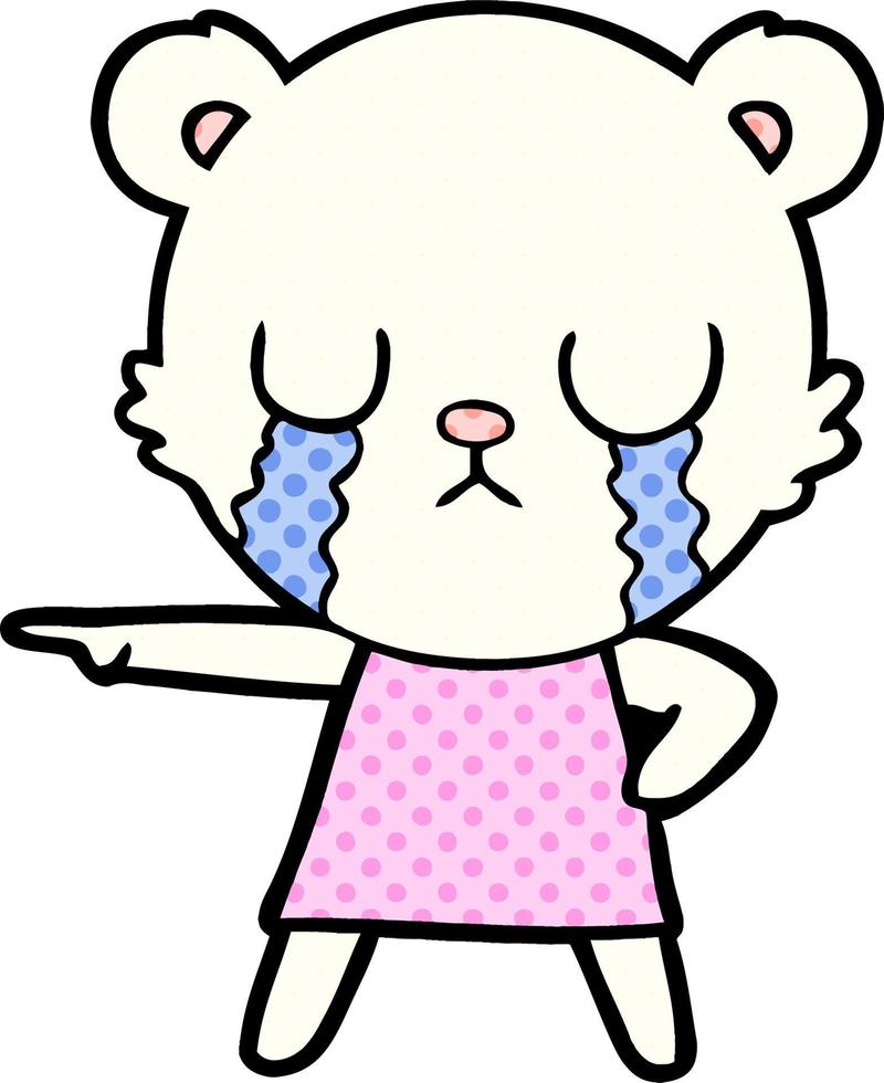 crying polar bear in dress pointing vector