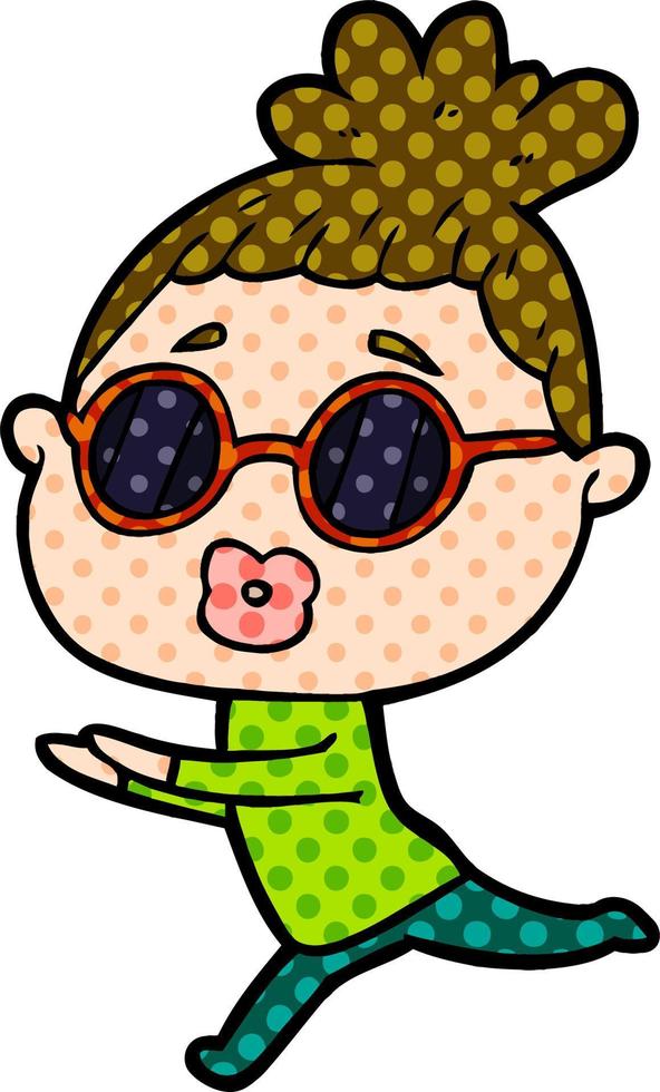 cartoon woman wearing sunglasses vector