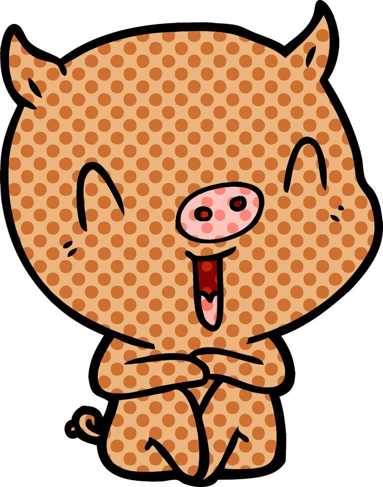 happy cartoon sitting pig vector