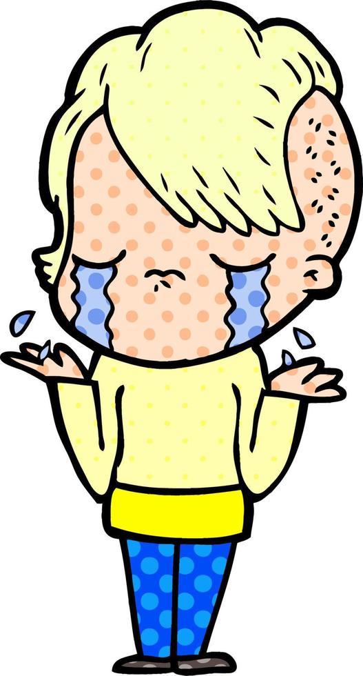 cartoon crying girl vector