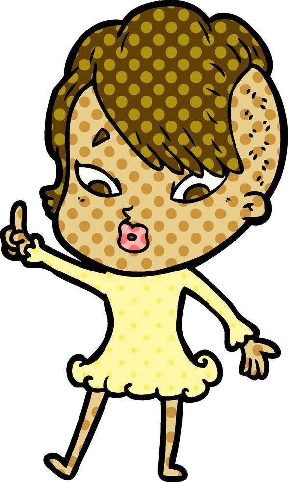 cartoon surprised girl pointing vector