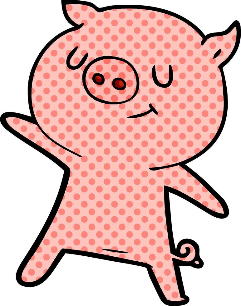 cerdo de dibujos animados feliz saludando vector