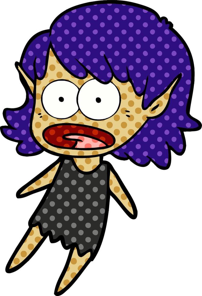 cartoon shocked elf girl flying vector