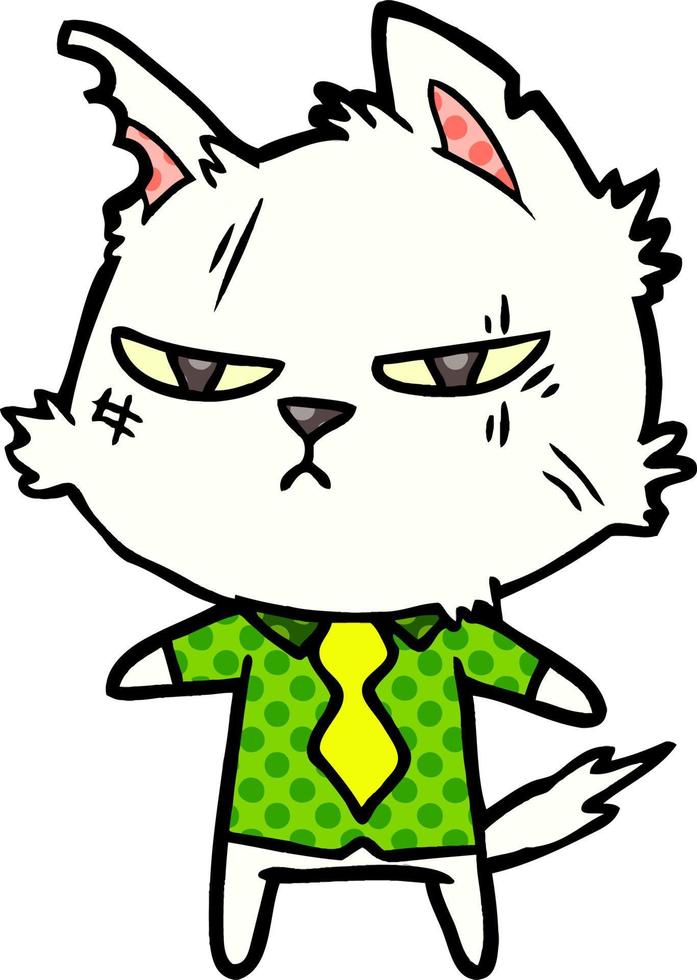 tough cartoon cat in shirt and tie vector