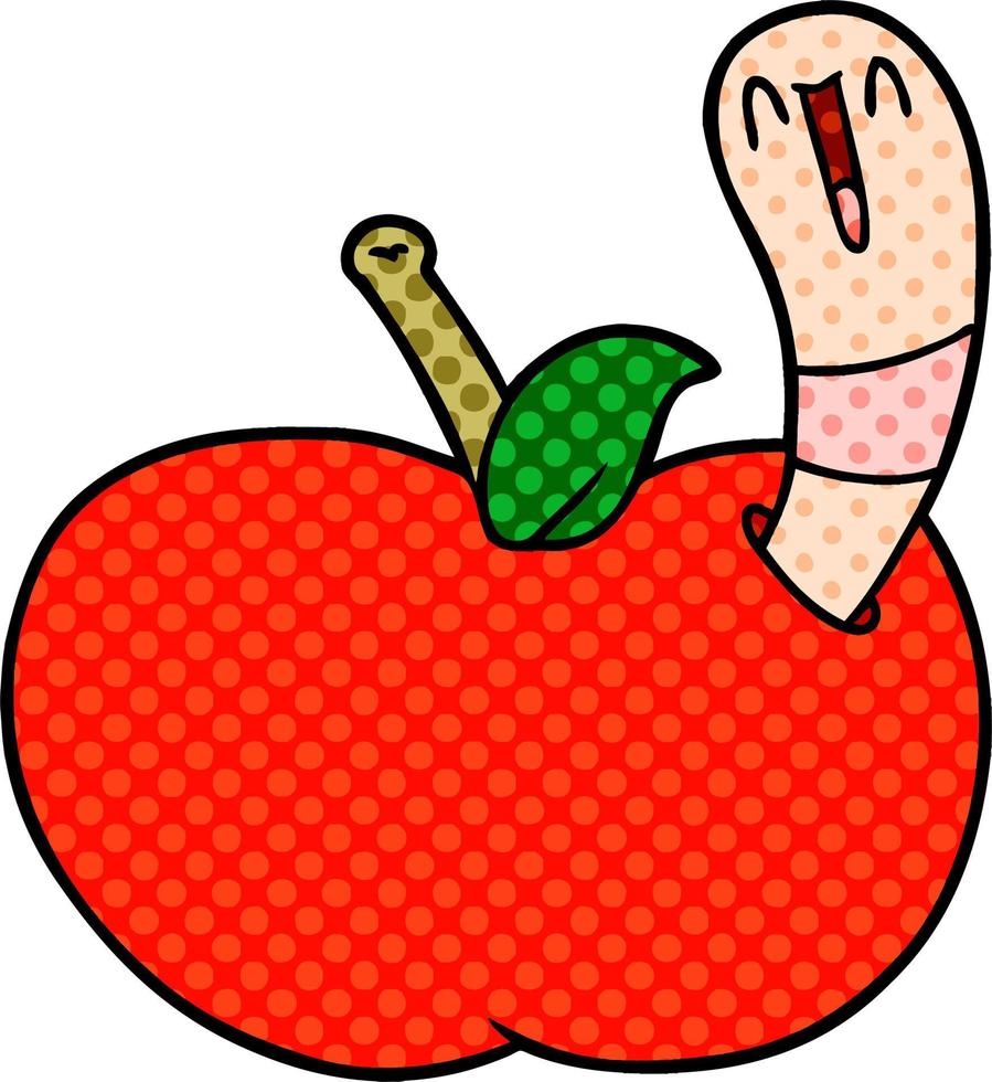 gusano de dibujos animados en manzana vector