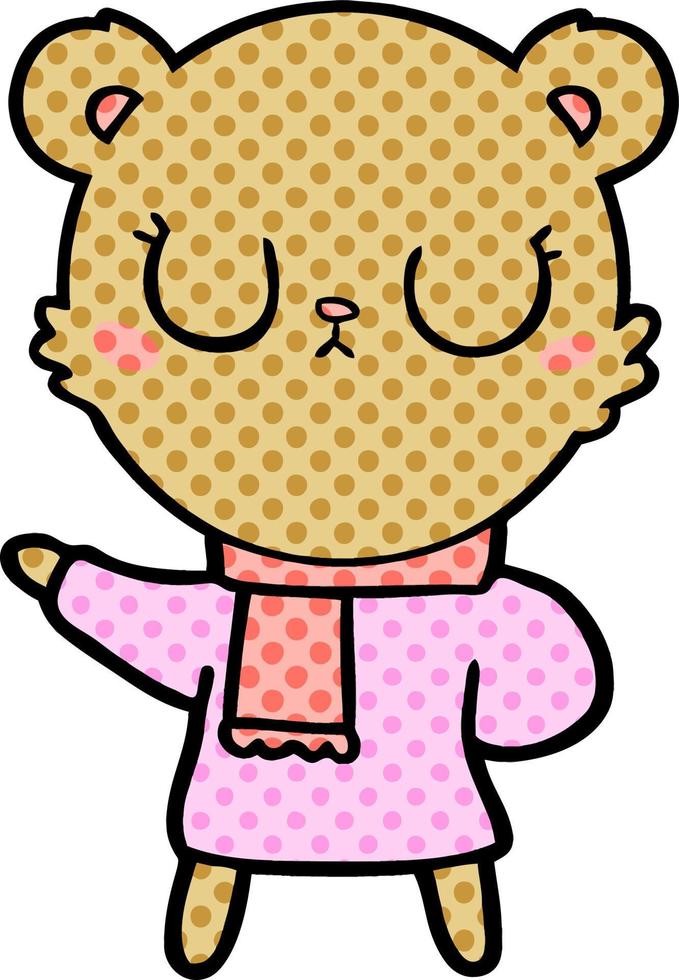 peaceful cartoon bear wearing scarf vector