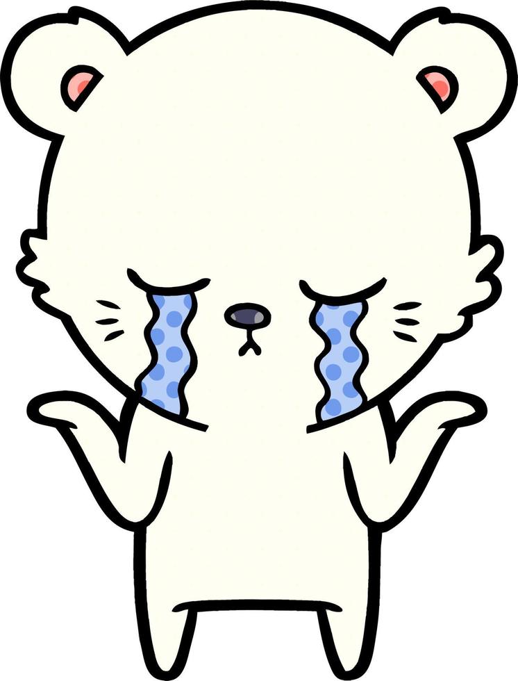 crying cartoon polar bear shrugging shoulders vector