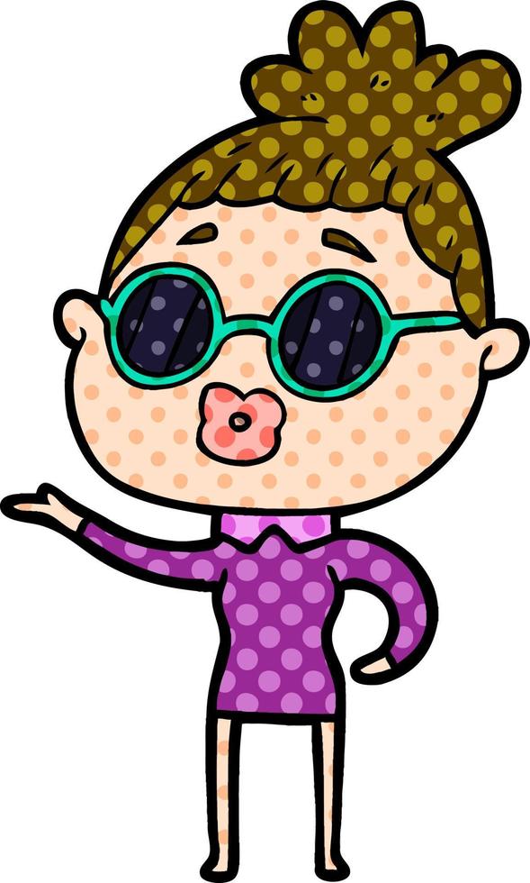 cartoon woman wearing sunglasses vector