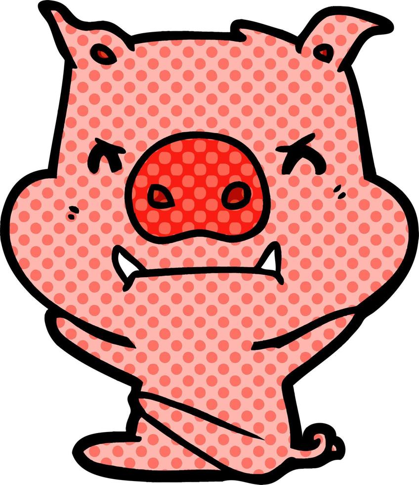 angry cartoon pig throwing tantrum vector