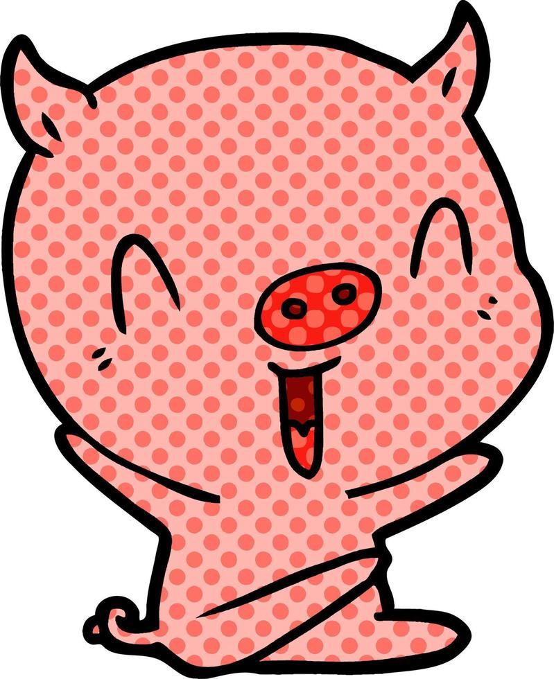 happy cartoon sitting pig vector