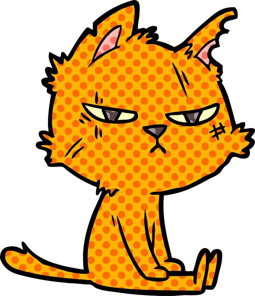 tough cartoon cat sitting vector