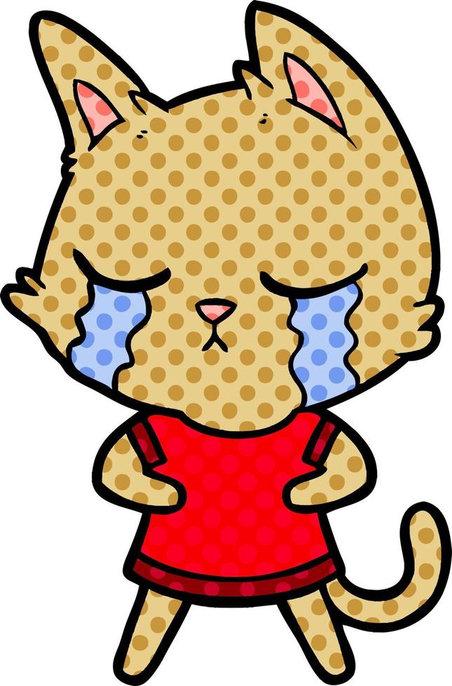 crying cartoon cat vector