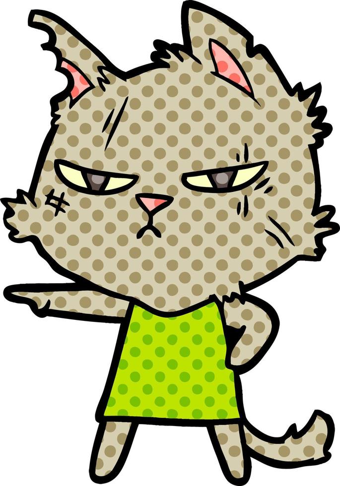 tough cartoon cat girl pointing vector