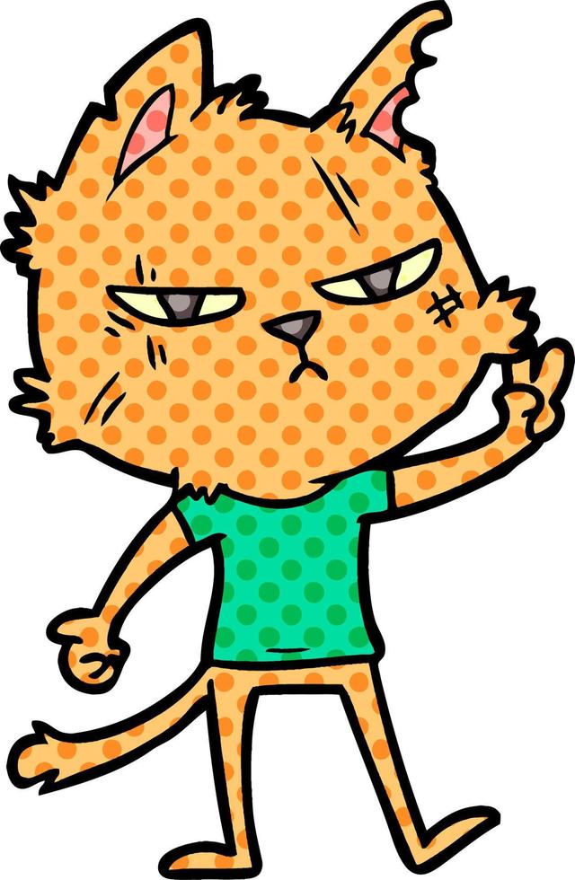 tough cartoon cat giving victory sign vector