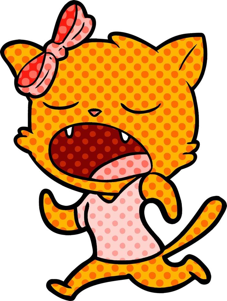 cartoon yawning cat vector