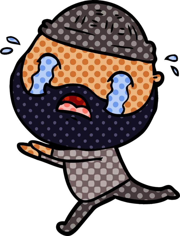 cartoon bearded man crying vector