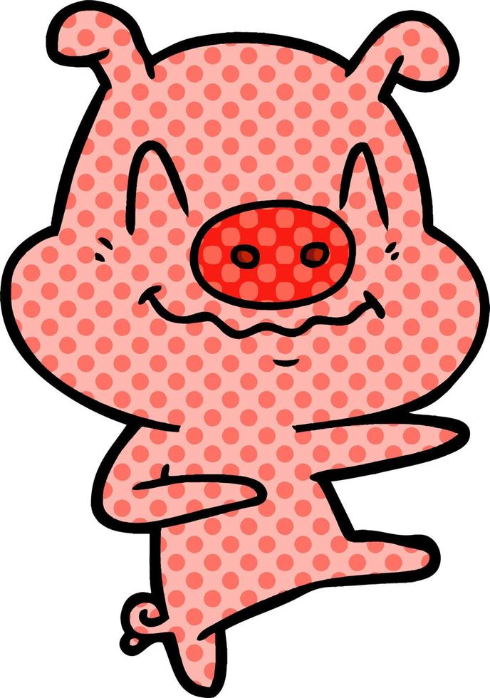 nervous cartoon pig dancing vector