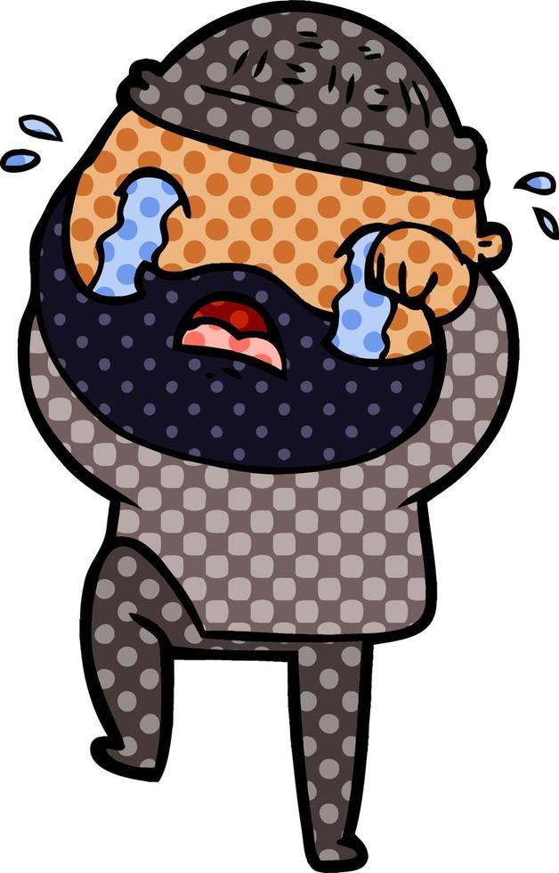 cartoon bearded man crying and stamping foot vector