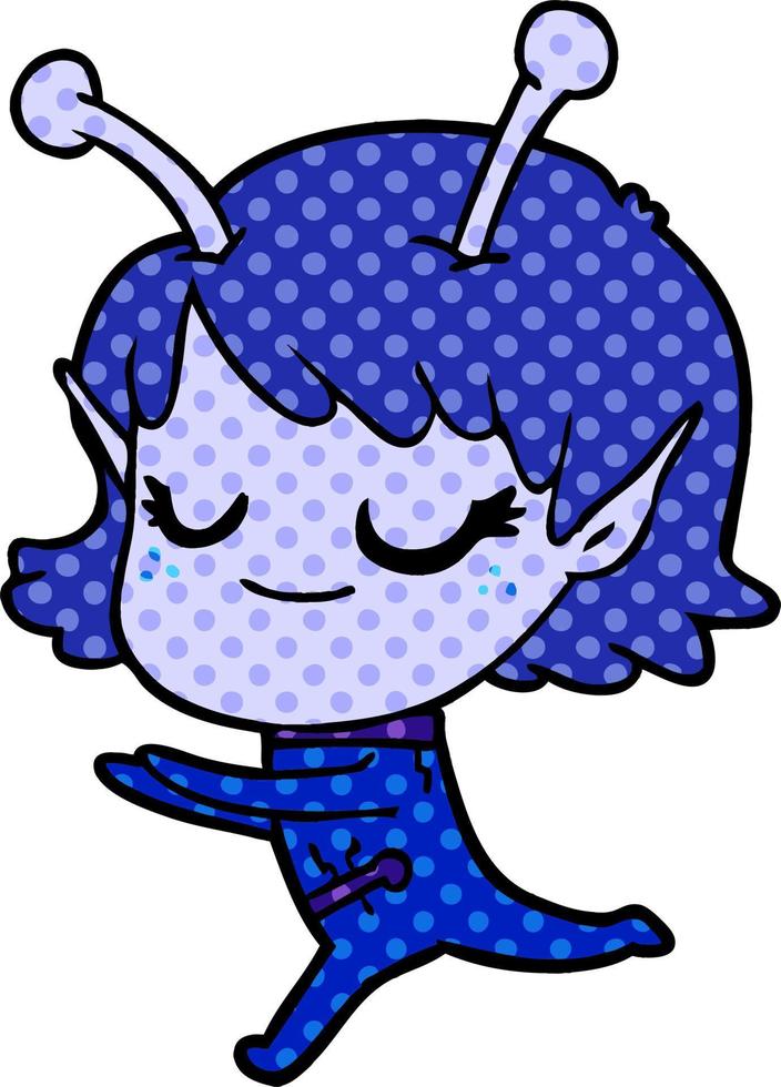 smiling alien girl cartoon running vector