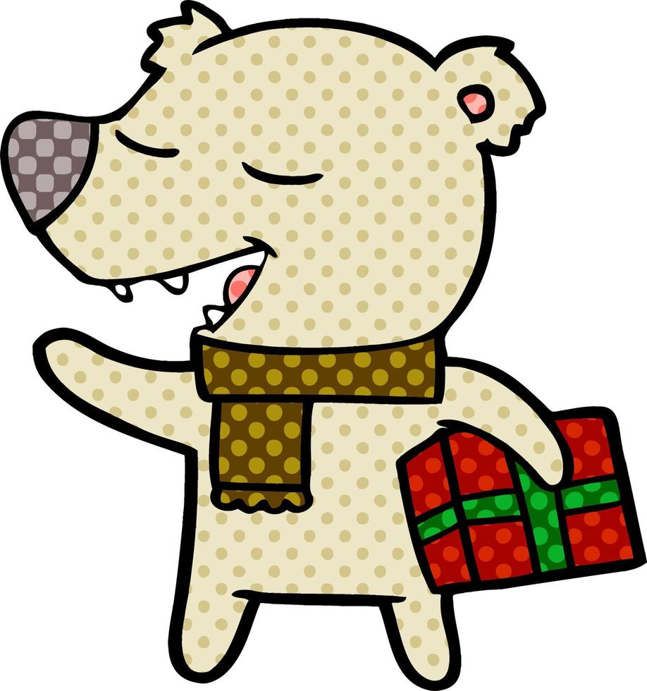 cartoon bear with present vector