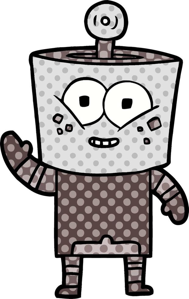 happy cartoon robot waving hello vector