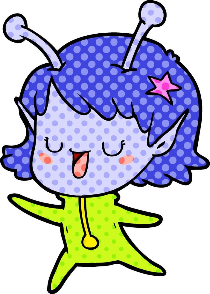 dibujos animados de niña alienígena feliz vector