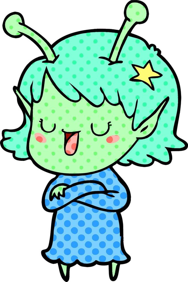 happy alien girl cartoon vector