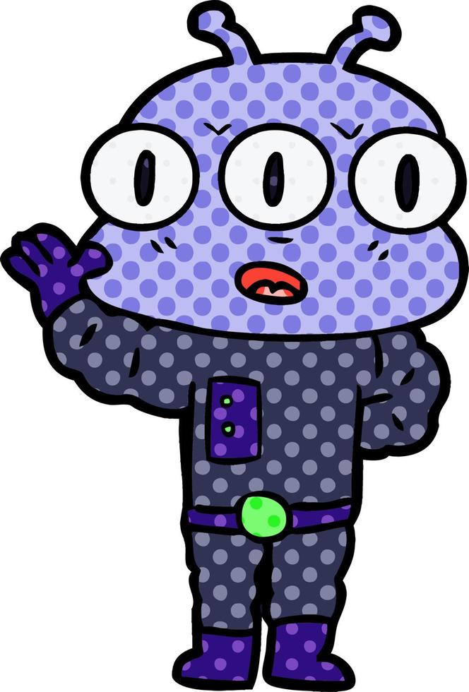cartoon three eyed alien vector