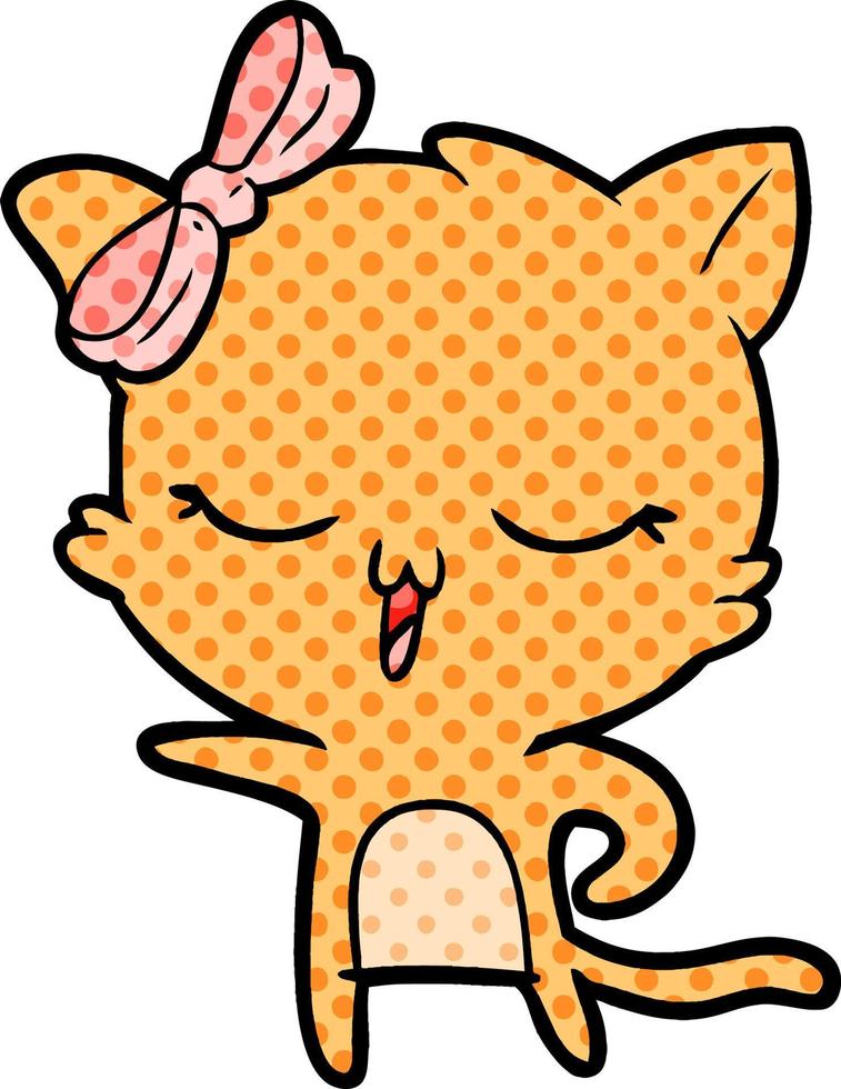 cartoon cat with bow on head vector