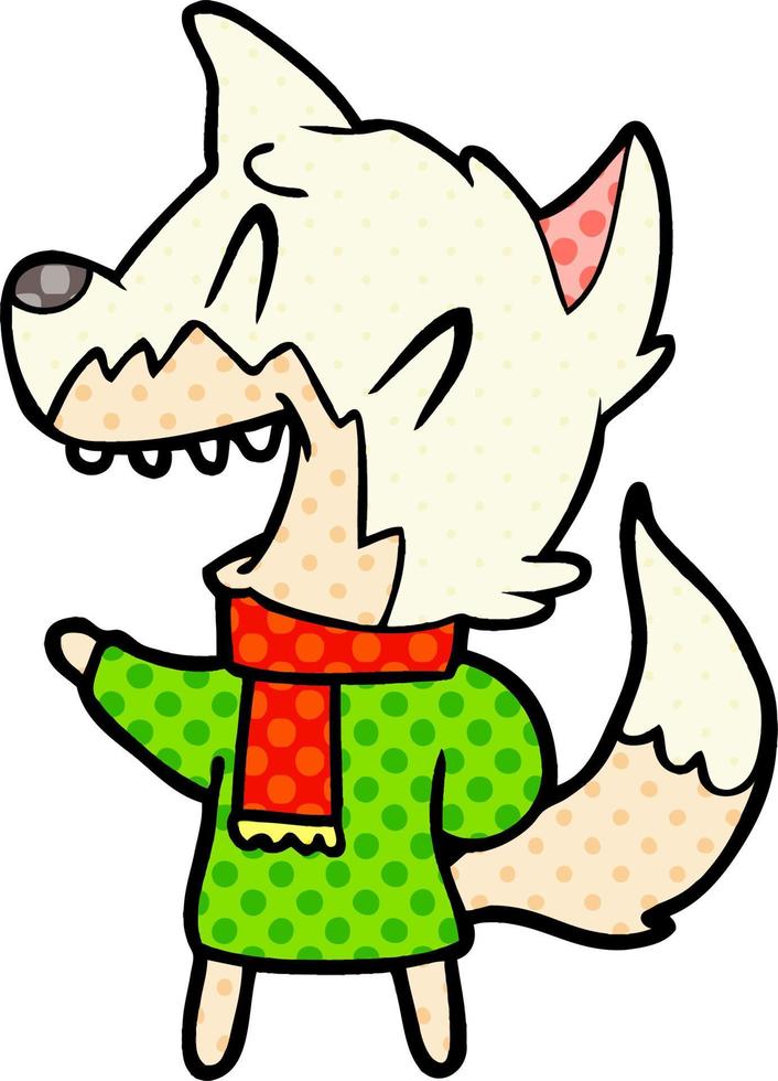 laughing fox wearing winter clothes vector