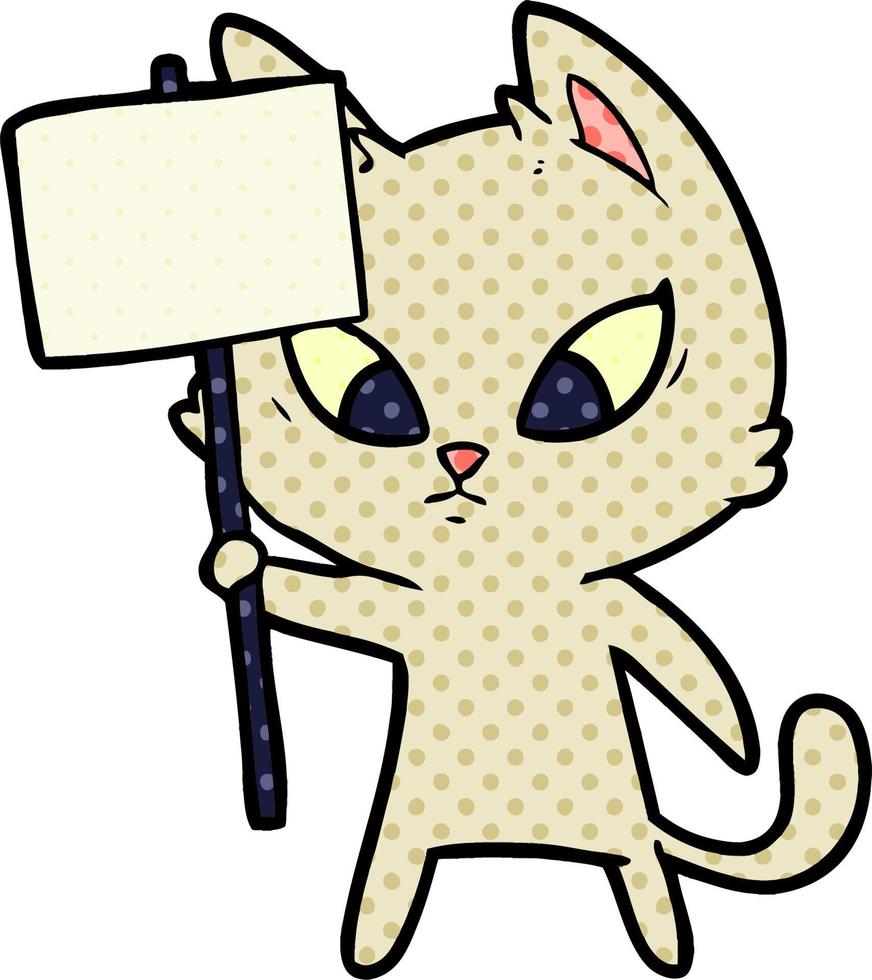 confused cartoon cat with protest sign vector