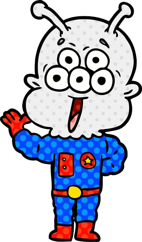 happy cartoon alien waving vector