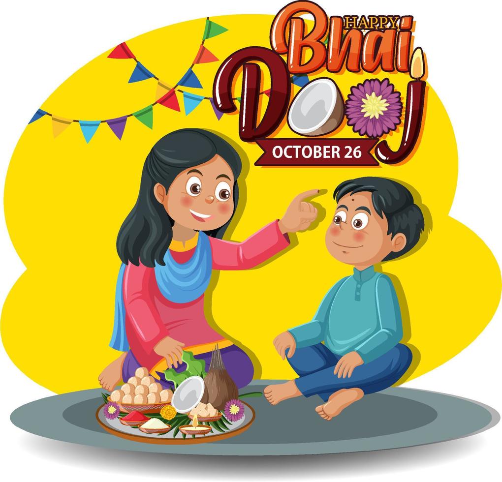 Happy Bhai Dooj Day Text Banner Design vector