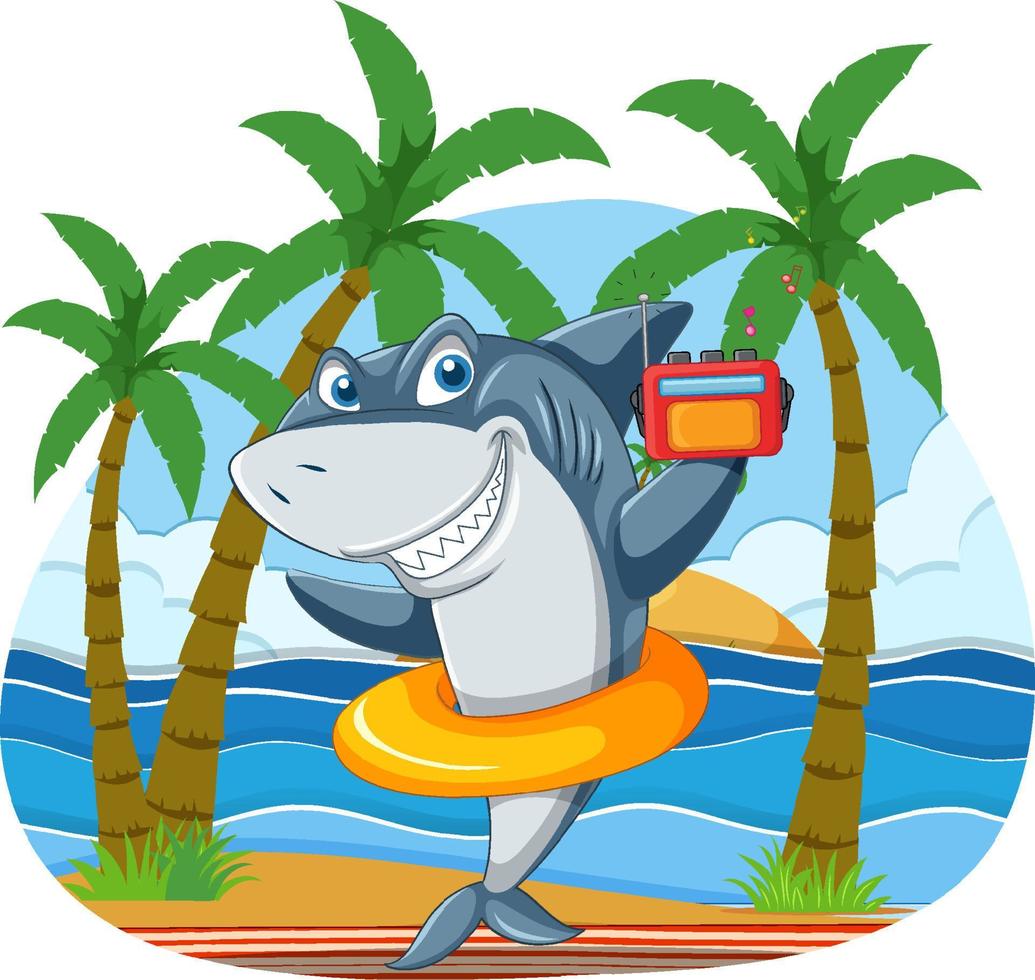 Shark cartoon character relaxing on the beach vector