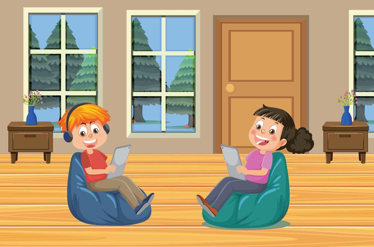 Kids learning online at home vector