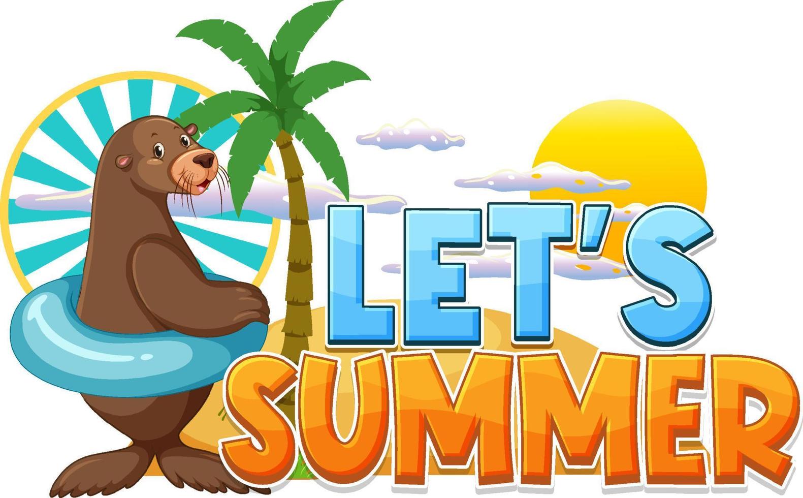 Sea lion carton character with lets summer word vector