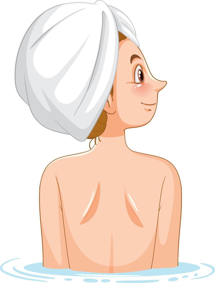 A woman wearing hair towel in bath vector