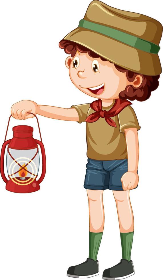 Camping boy with oil lamp vector