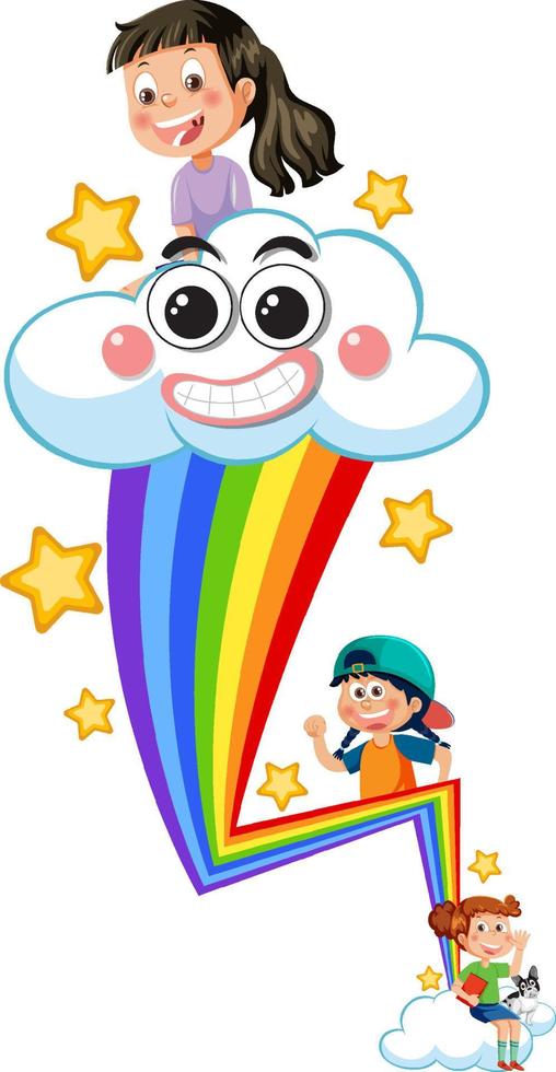 Children on rainbow in cartoon style vector