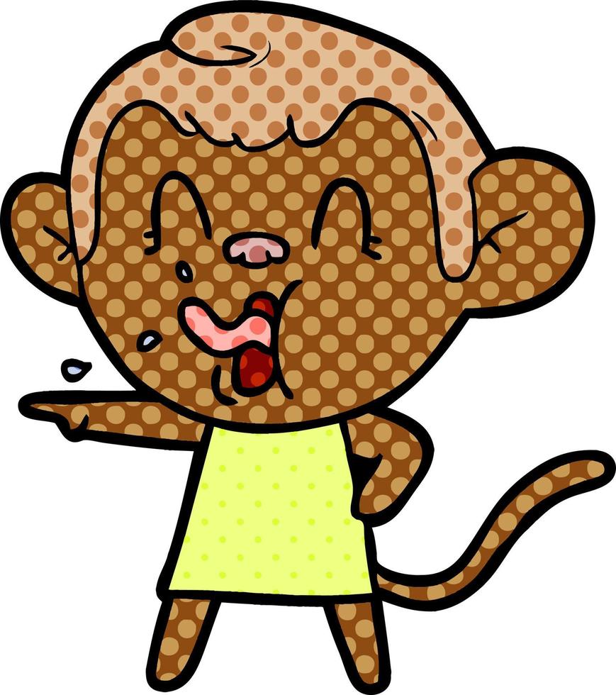 crazy cartoon monkey in dress pointing vector
