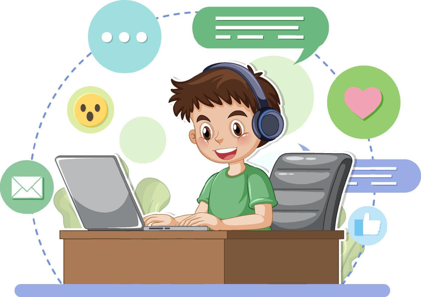 A boy browsing internet on laptop vector