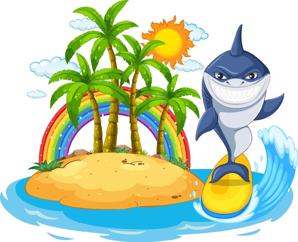 Cute shark surfing in summer holiday vector