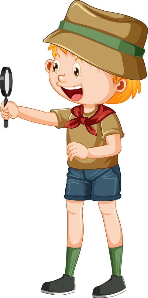 Cute camping boy cartoon character vector