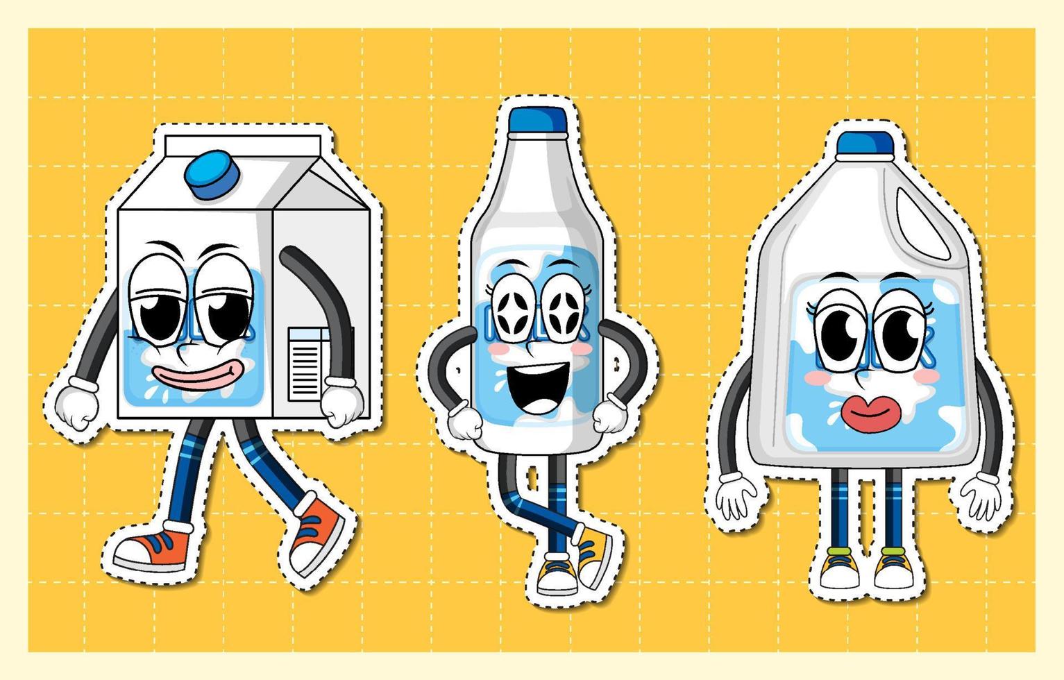 Milk cartoon character on grid background vector