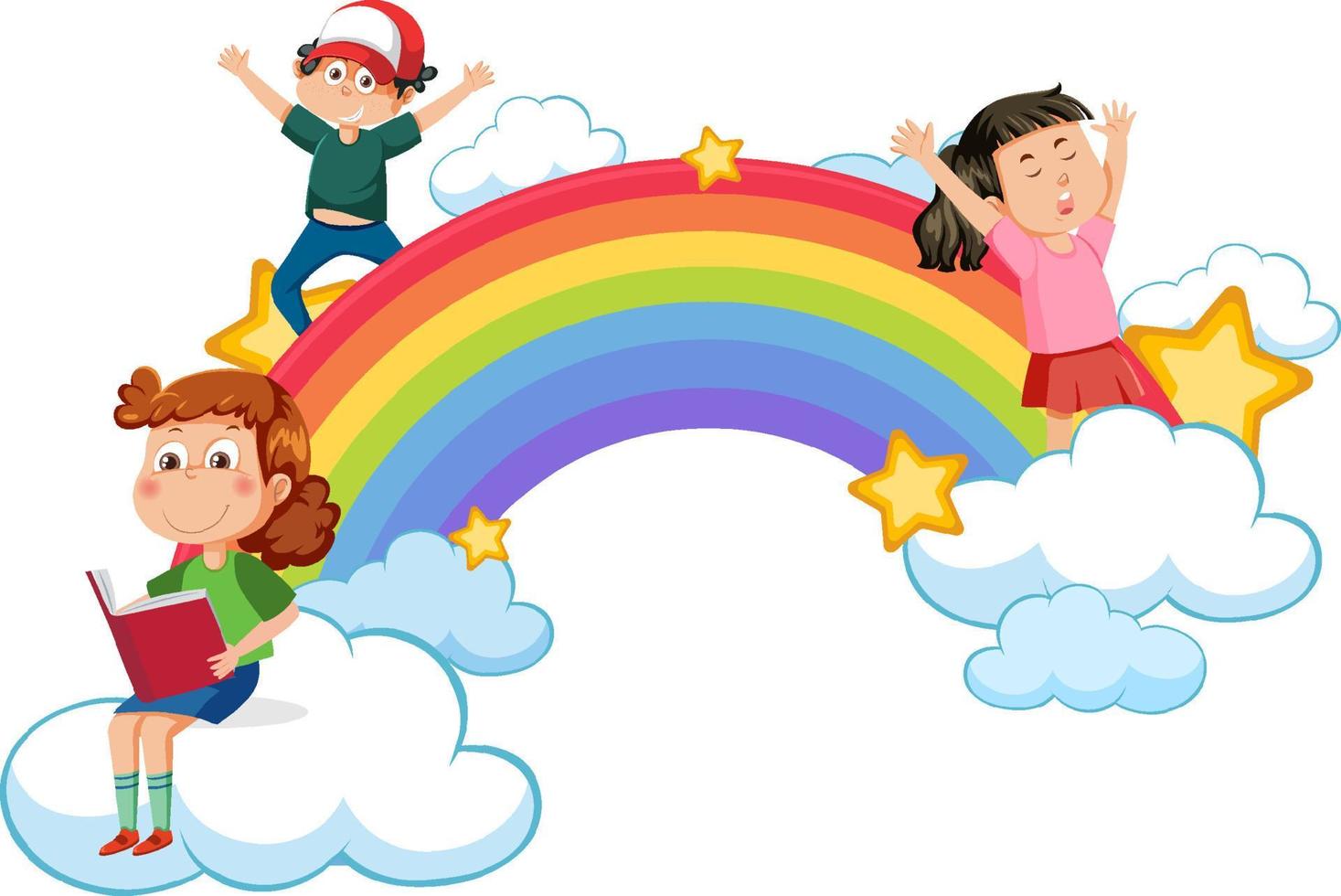 Happy children with rainbow vector