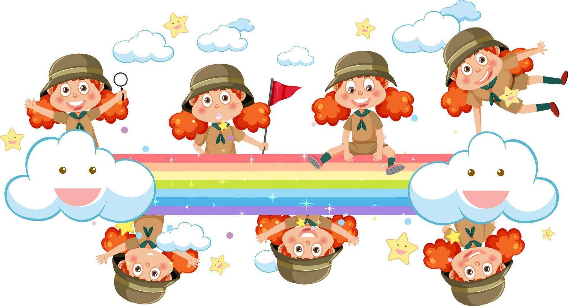 niños felices con arcoiris vector