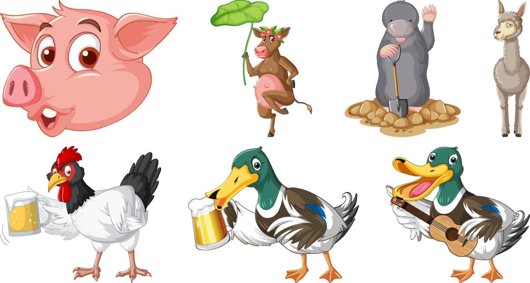 Set of various animals cartoon characters vector