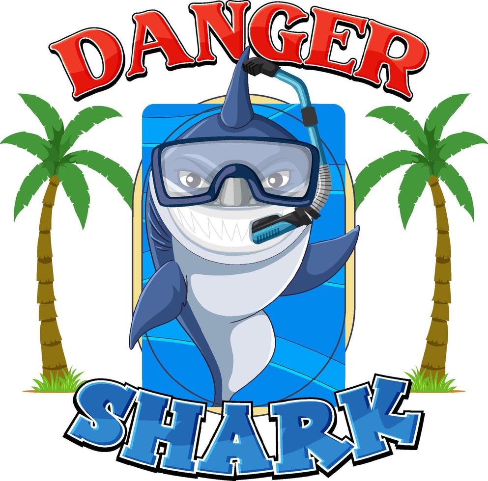 Shark cartoon character with danger icon vector