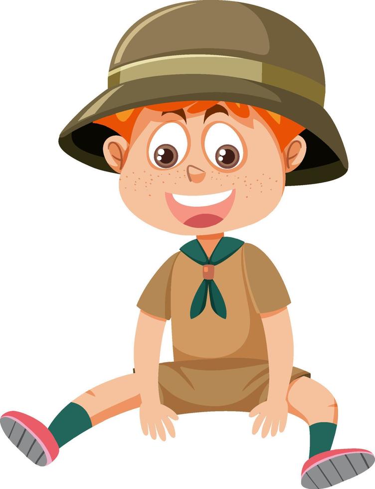 lindo personaje de dibujos animados de boy scout sentado vector