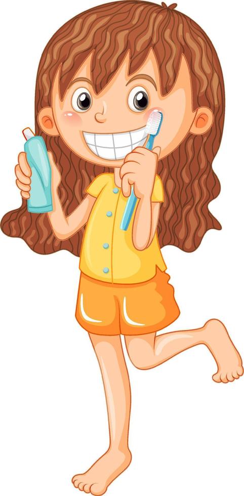 Cute girl cartoon character brushing teeth vector